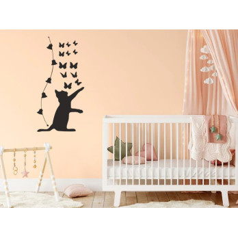 Sticker mural chat et papillons