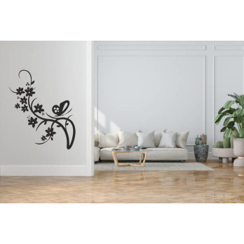 Sticker mural adhésif branche fleur papillon