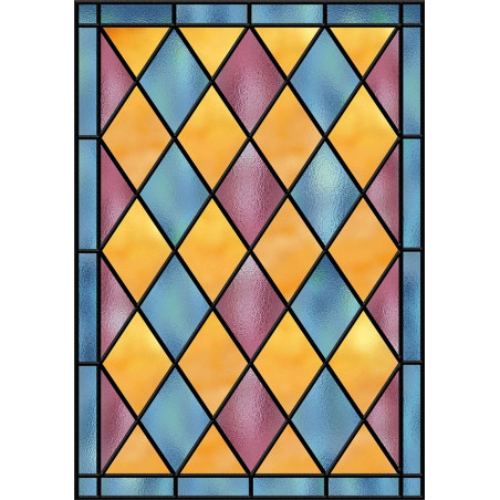 Film vitrail pour vitre, jacquard rose et bleu