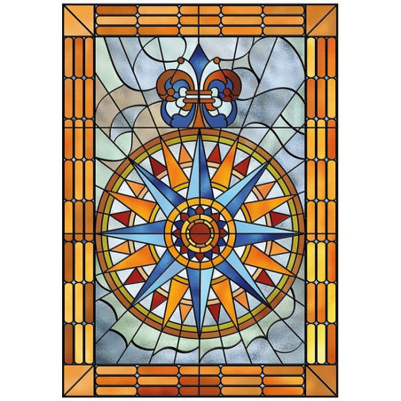 Vitrail coloré, rose des vents